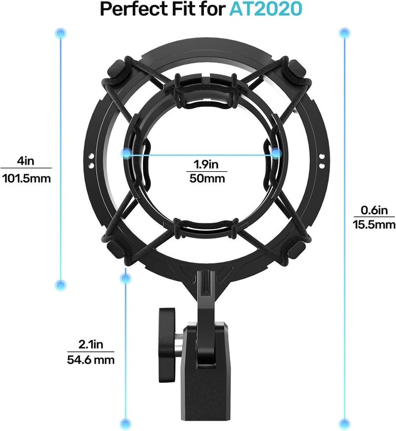 Etour AT2020 Microphone Shock Mount with Pop Filter, [Custom Built for audio technica Mic] Anti-Vibration Suspension Shockmount Holder Clip Compatible with AT2020USB+ AT2035 ATR2050 AT3035 AT3060 - Image 2